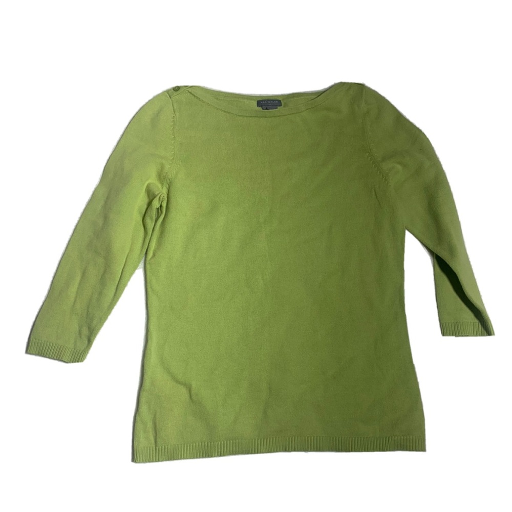Ann Taylor Loft Green Sweater top knit 3/4 sleeve with button accents Sz S